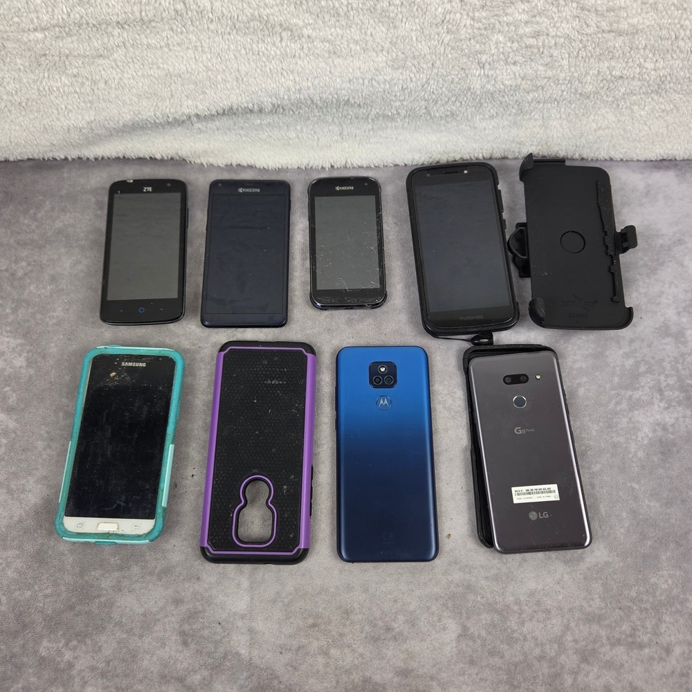 Smartphone Lot for Parts LG G8 ThinQ Motorola Moto G Fast Samsung Kyocera ZTE